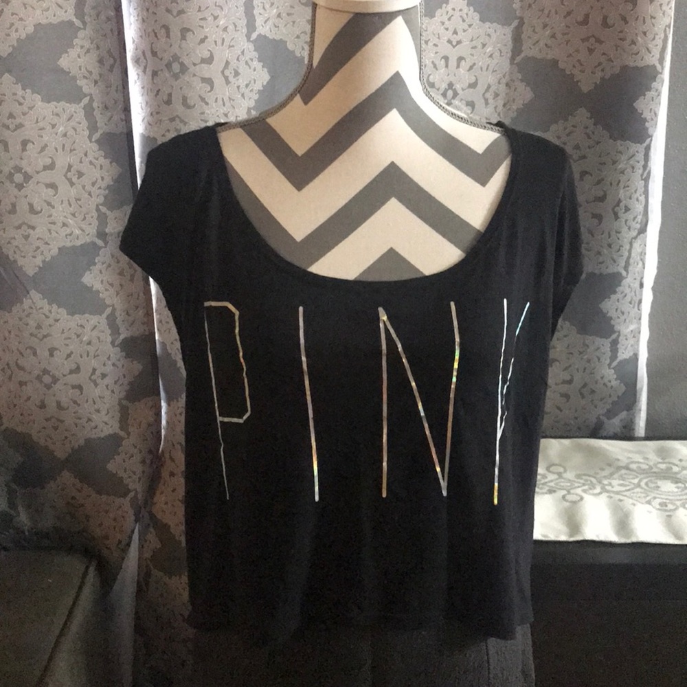 VS pink lace back high low tee